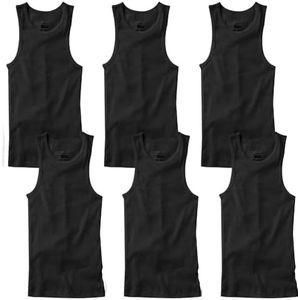 TZ Promise 3-6 Pack Men's 100% Cotton Wife Beater A-Shirts Undershirt Plain Ribbed Tank Top, 6-pack Black, X-Large