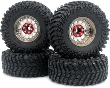 HOBBYSOUL RC Adjustable 4 Offsets 2.2 Beadlock Wheels and Tires, Champagne Rims and Height 5.0'' Tires Fit for RC Mud Crawler Trail Gen7 Gen8 Everest 10 / Axial Capra Wraith,(4-Pack, Assembled)