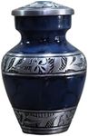 eSplanade Metal Mini Cremation Urn Keepsake Memorial Jar Pot Container | Small Urn for Funeral Ashes Burial | Engraved Metal Keepsake | Navy Blue - 3" Inches (Dark Blue Agate)