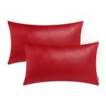 BRAWARM Faux Leather Throw Pillow Covers 12 X 20 Inches - Christmas Red Leather Lumbar Pilow Covers Pack of 2, Solid Dyed Leather Pillowcases for Couch Bed Sofa Garden Home Decorative