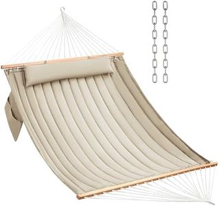 CHULIM Double Quilted Fabric Hammock with Hardwood Spreader Bars and Pillow 450 LBS Capacity 2 Person Hammock Large Hammock for Outdoor Patio Backyard Poolside - Tan