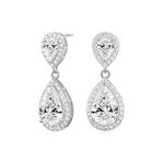 EAMTI Silver Dangle Earrings for Women Cubic Zirconia Teardrop Bridal Wedding Earrings 925 Sterling Silver Post Rhinestone Earring