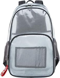 mygreen Heavy Duty Clear Bookbag Durable Plastic Transparent Clear Backpack for School Work Boy Men (Gray, Large)