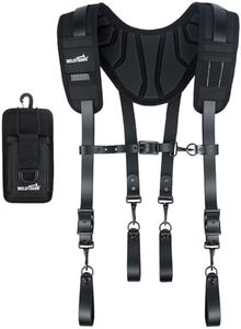 MELOTOUGH Oil Tanned Leather Padded Tool Belt Suspenders for Men,Carpenter Tool Bag Suspenders- Heavy Duty & Padded Support w/Adjustable Chest Strap,Electrical Worker,Gifts for Men,Black