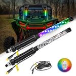 Nirider 2PCS 1ft LED Whip Lights with Flag Pole Remote Control Spiral RGB Chase Light Offroad Warning Lighted Antenna LED Whips for SXS, UTV, ATV, Off Road, Truck, Sand, Buggy Dune, RZR, Can-am, Boat