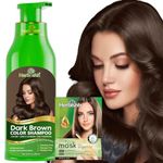 Herbishh Hair Colour Shampoo for Grey Hair, Dark Brown, 500 ml, Ammonia-Free 3-in-1 Hair Dye Shampoo, Colours Hair in Minutes, Long-Lasting Colour