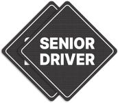 GEEKBEAR Senior Driver Car Sign - Sticker or Magnet & Color Options, Weather-Resistant - Diamond Shape 6.8 x 6.8 in (See-Through Sticker, Black, 2 Pack)