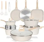 Romswi 23Piece Kitchen Cookware Set, Non Stick Pots and Pans Set, Induction Cookware with Utensil and Pan Protectors, White