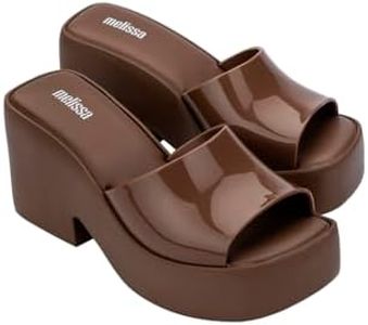 Melissa Posh Slip-On Platform Jelly Heels for Women - Cushioned, Stylish and Comfortable Chunky Platform Slip-On Mules with Jelly Upper and Open Toe Design, Vegan, Brown, 8