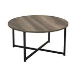 Household Essentials 8079-1 Ashwood Circular Round Coffee Table | Gray-Brown | Black Metal Frame