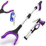 Litter Picker Grabber Stick, KY-Tech 32inch Litter Picker for Adults, Foldable Grabber Reacher Tool with Magnetic, Helping Hand Grabbers for Disabled (Upgrade 32" Purple)