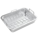 onlyfire Roasting Pan with U-Rack - Stainless Steel Barbecue Bakeware Roaster, 16 Inch Rectangular Turkey Roaster Lasagna Pan for Roasting Turkey, Chicken, Meat & Vegetables, Oven Safe