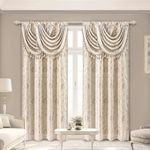 Loom and Mill Luxury Damask Curtains with Attached Waterfall Valances for Bedroom, Thick Jacquard Blackout Curtains with Tiebacks for Living Room Party Home Decor, Rod Pocket(2 Panels, 52 x 84 Inch)
