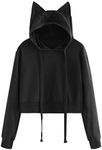 SweatyRocks Women's Long Sleeve Hoodie Crop Top Cat Print Pullover Sweatshirt Black#2 XS
