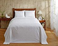 Better Trends/Pan Overseas Natick 100% Cotton Chenille Tufted Bedspread, Queen, 102" by 110", White