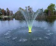 Custom Pro PJ-8000 Hi-Flow Floating Fountain for Large Pond or Lakes | 3 Spray Patterns, 12 Color Changing LED Lighting, 1 HP Hi-Pressure Pump. (12C- RBG Color Changing)