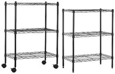 AmazonBasics Height Adjustable 3-Shelves Heavy Duty Rack with Wheels (Black) Height Adjustable 3-Shelves Heavy Duty Rack - Black (Steel, Black Coated Chrome Finish)