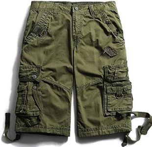 OCHENTA Men's Cotton Loose Fit Multi Pocket Cargo Shorts with Multi Pockets #3233 Army Green 38