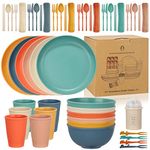 Chuboir 60pcs Dinner Set, Camping Plates and Bowls Set for 6 People, Unbreakable Tableware, Plastic Lightweight Serving Plates, Bowls, Cups, Cutlery Set, Forks for Camping, Picnic, Party, RV, Dorm