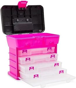 Juvale Pink Tackle Box for Women, 4 Drawer, 13 Compartment Tool Storage Organizer for Crafts, Dolls, Nail Kits, Sewing (10 x 10 Inches)