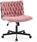 GarveeHome Criss Cross Chair with Wheels, Wide Seat Home Office Desk Chair, Armless Makeup Vanity Chair, Modern Cross Legged Swivel Comfy Chair, Computer Task Chair for Home Office, Pink