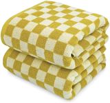 Jacquotha Luxury Bath Towels Fall - Cotton Bathroom Towel Sets Checkered Towels, Pack of 2 Towels for Body Drying 55x27.5 Inches, Mustard Yellow