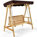 Costway Wooden Garden Swing Chair, 2 Person Canopy Swing w/Weather-Resistant Canopy, Armrests, Adjustable Metal Chain, A-Frame, Outdoor Swing for Garden, Porch, Backyard, Deck, Poolside, Balcony