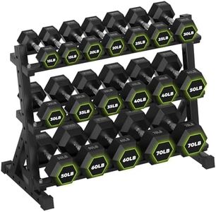 HANDBODE 690lb Hex Dumbbell Set with Heavy Duty Storage Rack, Rubber Coated Fixed Weights 15–70 lb, Non-Roll Hexagon Shape for Stability, Home Gym Strength Training Equipment