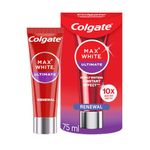 Colgate Max White Ultimate Renewal Toothpaste, At Home Whitening Toothpaste Clinically Proven to Instantly* Whiten Teeth and Reverse 15 Years of Stains**, 75ml Tube