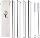 ALINK Reusable Glass Boba Straws, 14mm Extra Wide Clear Smoothie Straws for Bubble Tea, Pack of 4 with 1 Case and 2 Brush