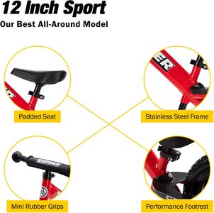 Strider 12 Sport Kids Balance Bike, Red – Ages 18 Months to 5 Years