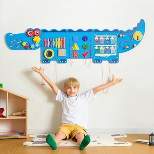 nigwet Crocodile Sensory Toys Activity Wall Panels, Educational Montessori Busy Board for Toddlers, Activity Cube - Sensory Wall, Wooden Learning Toys, Interactive Toys, Blue