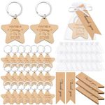 Blulu 24 Sets Thank You Gifts Bulk Include Wooden Inspirational Star Keychains with Motivational Quotes You're a Shining Star Thank You Tags White Organza Bags for Teacher Colleagues Employee Students