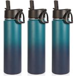 Volhoply 24oz Insulated Water Bottle with Straw Bulk 3 Pack,Metal Wide Mouth Water Bottles with Handle Keep Cold,Reusable Double Wall Thermos,Powder Coated Sport Bottle for Holder(Dark Night,3 Count)