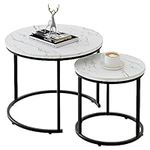 aboxoo Round Nesting Coffee Table Side Table Set of 2 End Tables for Living Room Bedroom Balcony,White Faux Marble Wooden Table 31IN Accent Large Coffee Table with Steel Frame