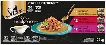 Sheba Gravy Indulgence Perfect Portions Adult Wet Cat Food Chicken & Beef & Salmon Entrée in Extra Gravy Variety Pack, (36) 75g Trays
