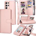 Galaxy S24 Ultra Case, Galaxy S24 Ultra 5G Wallet Case, Tekcoo Luxury PU Leather ID Cash Credit Card Slots Holder Carrying Flip Cover [Detachable Magnetic Hard Case] for Samsung S24 Ultra [Rose Gold]