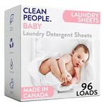 The Clean People Unscented Baby Laundry Detergent Sheets - Hypoallergenic - Ultra Concentrated, Recyclable Packaging, Fights Stains & Odors on Baby Clothes & Bedding - Fragrance Free, 96 Pack