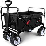 BEAU JARDIN Folding Festival Trolley Camping Trolley Wagon Cart 330 LBS Capacity All Terrain Utility Beach Trolley Collapsible Grocery Canvas Portable Light Weight Outdoor Garden Sports Wheel Black