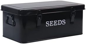 Xbopetda Seed Saving Box, Metal Seed Bin, Seed Storage Organizer Box, Seed Packet Container with Lid, 4 Dividers Seed Box with Safety Locks-Black