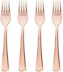 Prestee 100 Rose Gold Plastic Forks Heavy-Duty, Heavyweight Plastic Silverware Forks, Fancy Plastic Cutlery, Elegant Disposable Forks Pack, Bulk Disposable Flatware, Christmas Holiday Plastic Utensils