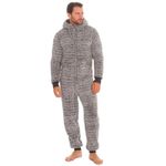 Evotex Trading Mens All in One Frosted Sherpa Fleece Onesie Jumpsuit Pyjamas with Hood Grey Size M/L