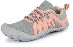 Weweya Barefoot Shoes for Women Workouts Wide Width Shoes Track Field Cross Shoes 5 Toe Shoes Minimalist Outdoor Arch Support Gray Pink US Size 5.5