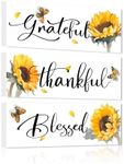 YPY Sunflower Kitchen Wall Decor Art: Thankful Grateful Blessed Wall Decor Sign, Flower Pictures Thanksgiving Decorations for Home, Rustic Country Farmhouse Decor for Living Room Bedroom