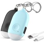 Personal Alarm Keychain for Women Self Defense - 2 Pack USB Rechargeable 130 dB Loud Safety Siren Whistle with LED Light – Panic Button or Pull Pin Alert Device Key Chain by WETEN (Black&Blue)