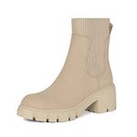 Athlefit Women's Chelsea Boots Fashion Slip on Platform Ankle Boots Lug Sole Chunky Booties, Nude, 10