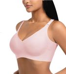 ANFITBOC V Neck Bralettes Padded Seamless Adjustable Straps Bra Everyday Basic Sleeping Bras Pink