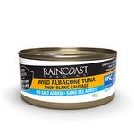 Raincoast Trading White Albacore Tuna No Salt Added Wild Caught Certified Sustainable Mercury Safe Pacific Northwest Made In Canada Hand Packed High Protein Omega 3 Keto Friendly - Case of 12 150g Cans