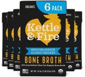 Kettle and Fire Reduce Sodium Chicken Organic Bone Broth, Keto, Paleo, Whole 30 Approved, Gluten Free, 17g of Protein, Natural Source of Collagen, Pack of 6