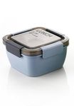 Clazkit Plastic Salad Lunch Box Container with Cutlery and Sauce Container with 5 Compartment Bento Style Tray Leak Proof Lunch Box for Food Snack Salad Home Office 1400Ml-Grey